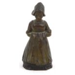 Bronze Dutch girl table bell, 9.5cm high : For Condition Reports Please visit www.