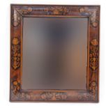 Mahogany Dutch floral marquetry inlaid mirror, 75cm x 68cm : For Condition Reports Please visit