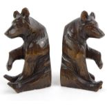 Pair of Black Forest novelty carved bear wooden book ends with beaded glass eyes, 15cm high : For