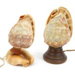 Two Italian carved conch shell lamps, one carved 'Napoli', the larger 16cm high : For Condition