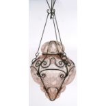 Pink crackle glazed wrought iron ceiling light, stamped Made in England, 30cm high : For Condition