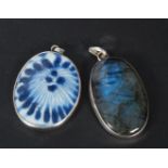 two large oval silver 925 pendants one w