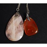 2 silver 925 ladies necklaces with agate