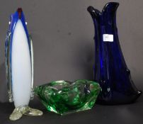 A large Bristol Blue glass vase and two