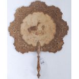 A Georgian / Victorian decorative ladies fan, constructed from layered paper, depicting deer etc,