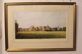 2 large framed and glazed prints of Clifton College, Bristol. Largest measuring 53cms x 77cms