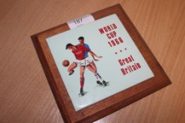 A rare 1960's world cup 1966 Great Britain childrens wall tile depicting a Russian player and a