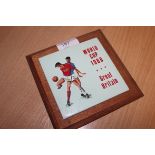 A rare 1960's world cup 1966 Great Britain childrens wall tile depicting a Russian player and a