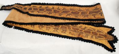 An early 11ft long 20th century linen mounted taxidermy snakeskin. The skin being 328cms long and