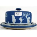 An Edwardian Wedgwood Jasperware cheese dish and cover in cobalt blue.