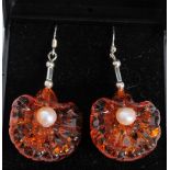A pair of silver amber style and pearl d