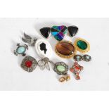 A collection of vintage brooches along w