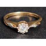 A 9k yellow gold diamond ring, 10 points