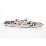 A retro 1980's Lego warship in navy grav