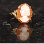 A ladies 9ct gold 375 marked cameo ring with cameo applied portrait being marked to the hoop,