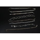 A  collection of 5 silver 925 ladies bracelets together with 2 fine silver 925 necklaces ( see