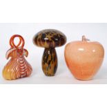 STUDIO GLASS; A collection of 3x pieces of studio art glass comprising of a large apple,