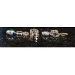 A  collection of 7 silver 925 ladies dress rings to include stone set, twist, cocktail rings etc.