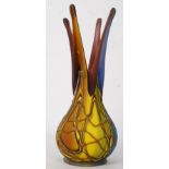 A stunning contemporary 20th century large Art Glass vase with decorative top having bulbous body