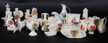 A good collection of crested china to include several unusual shapes, post box, teddy bear, piano,