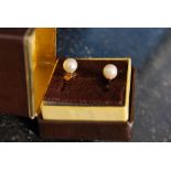 A 9ct gold ladies pair of round cultured pearl stud earrings, weight 1.