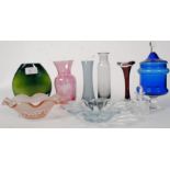 GLASS; A collection of 9x pieces of studio glass to include Wedgwood vase, French glass dish,