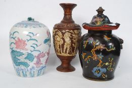 A collection of 3x oriental lidded vases