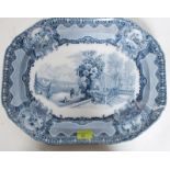 A 19th century Copeland Late Spode blue and white meat platter with decorative scene entitled '