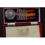 A Queens South Africa Medal with bars to include Laing's Nek, Transvaal, Tugela Heights,