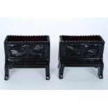 A pair of early 20th century pressed glass match holders / strikes in the form of pianos