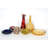 A collection of 7x pieces of studio glass to include vases, ashtrays etc.