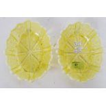 A pair of opalescent yellow pressed glass fruit bowl and vase by George Davidson,