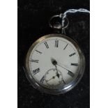 An antique silver pocket watch, unnamed. With hallmarks to the inside of the case, with enamel face.