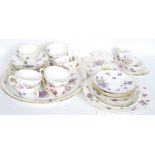 A 19th century Hammersely china part tea service comprising tennis set, tray, cups, saucers etc,