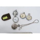 A collection of 5x assorted silver plate and other pocket watches, please see illustration.