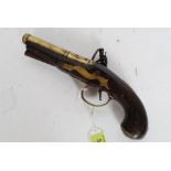 A Georgian flintlock brass cannon barrelled pistol.
