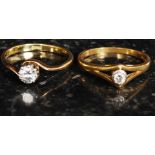 Two 18ct yellow gold single stone ladies diamond rings