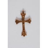 A 9ct gold Victorian crucifix stamped and hallmarked 375 to verso having chase decorated front.