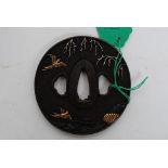 An antique style bronze and metal Japanese sword Tsuba - with signature