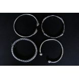 A collection of 4x white metal and silver ladies jewellery bangles,