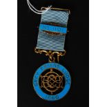 A Masonic gilded silver and enamel set medal and ribbon with notation for Grey Friars Lodge 1866.