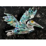 A 20th century silver 925 ladies abalone set brooch in the form of a stork