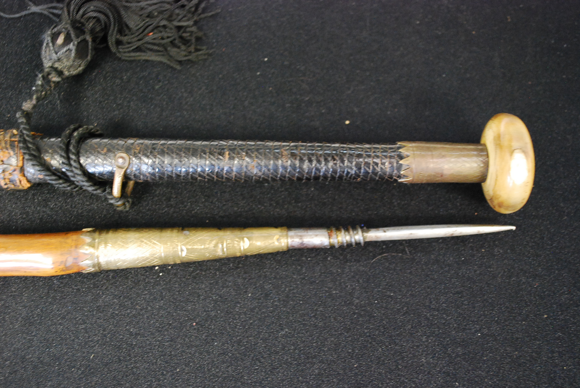 An unusual walking stick with cast metal tapered point being inscribed to the top, - Image 2 of 4