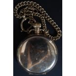 A plated pocket watch, along with a plated Albert pocket watch chain .