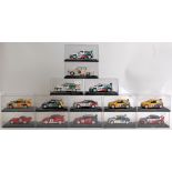 DIECAST; 14x 1:43 scale diecast model rally cars; Peugeot's, Renault, Skoda and others.