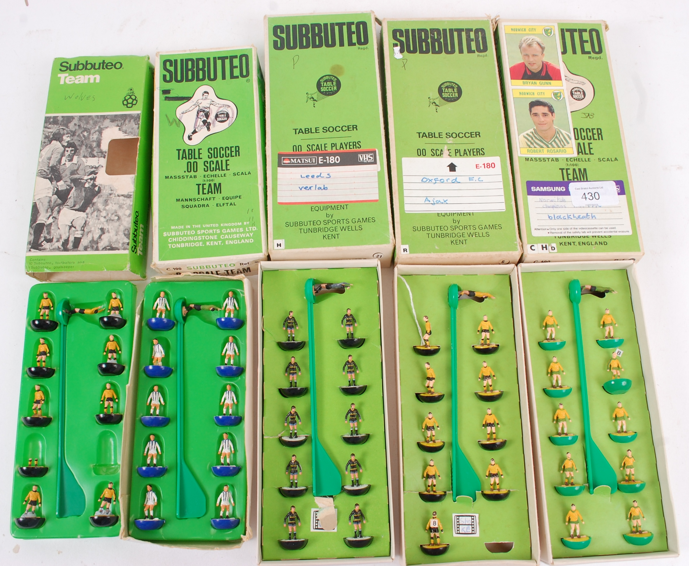 SUBBUTEO; A collection of 5x vintage Subbuteo football teams,