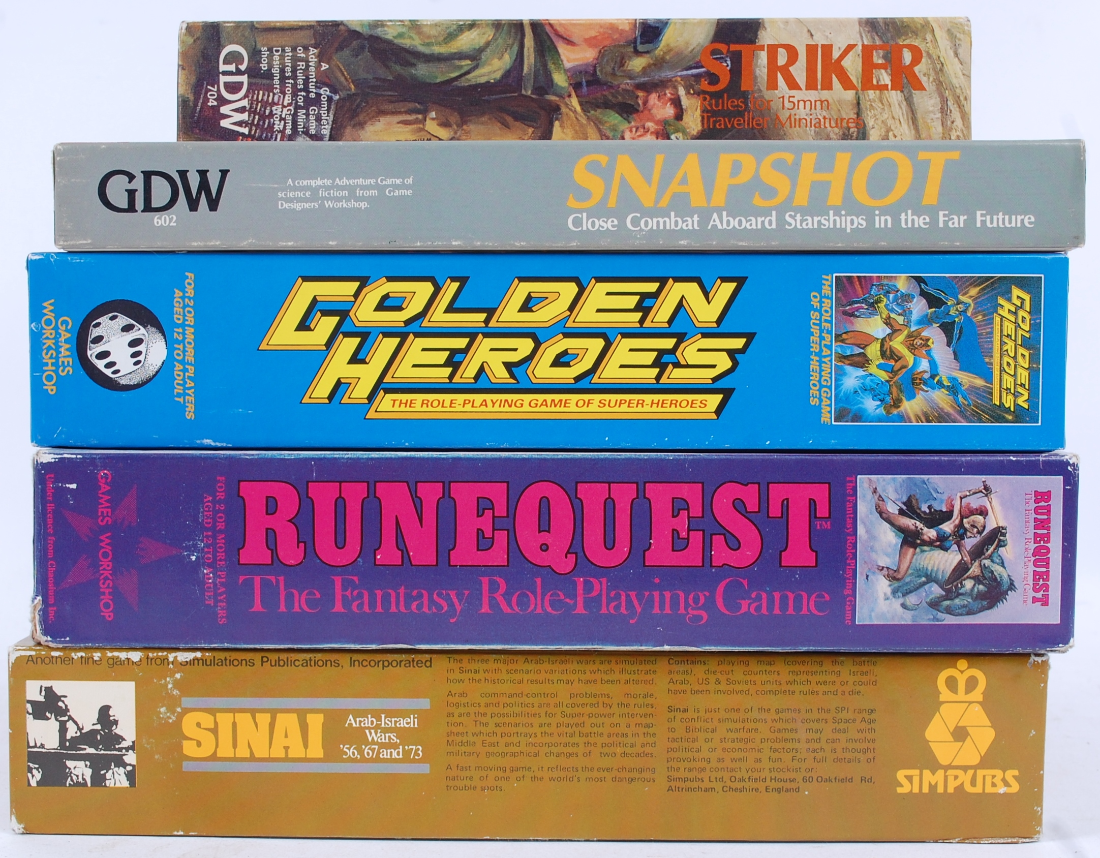 ROLE PLAYING GAMES; A collection of 5x vintage boxed role playing games - Sinai, Runequest,