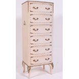 A good quality Louis 15th French shabby chic style semainier upright tall pedestal chest of drawers.