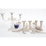 Group of silver plated items to include candlabras,