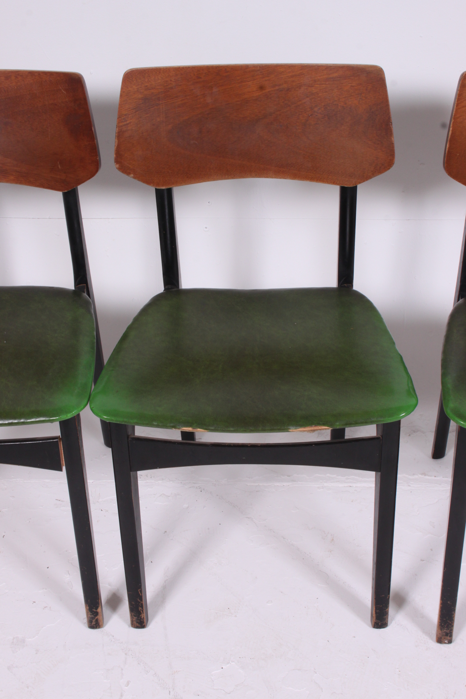 A set of 4 1960's G-Plan green velour and ebonised panel back dining chairs. - Image 3 of 3